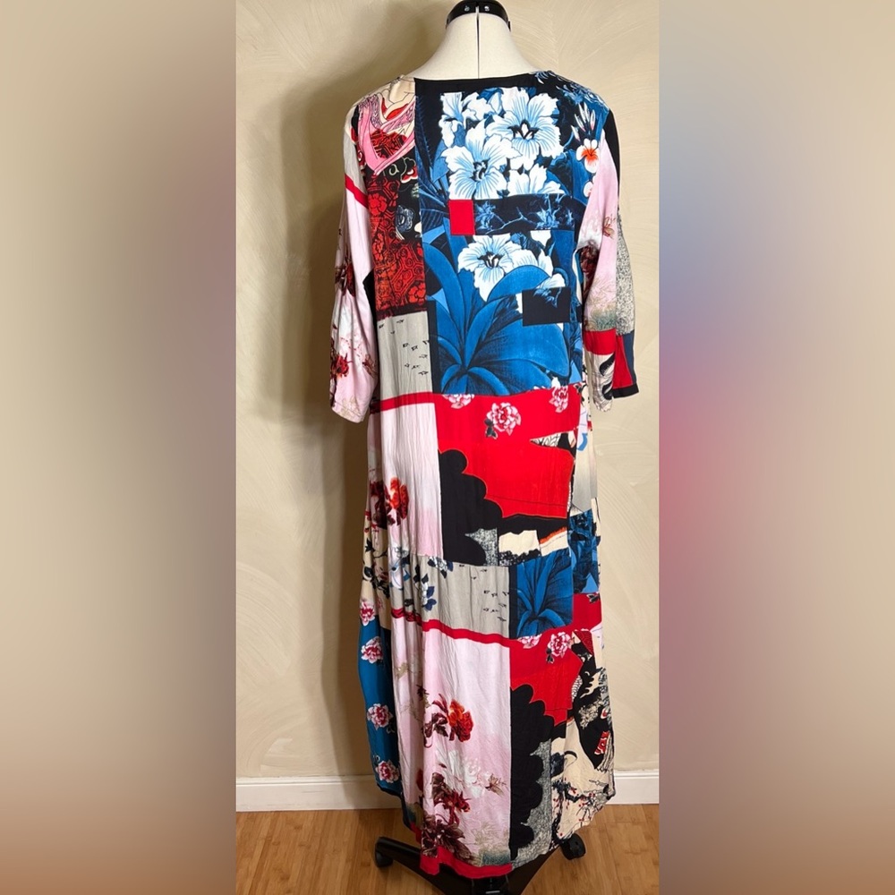 Orientique Womens Floral Hi-Lo Lounge Boho Artsy Pullover Maxi Kaftan Dress|Sz:L - Picture 3 of 16